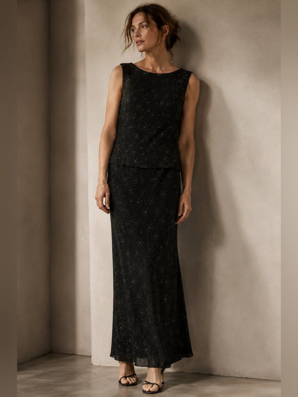 Scott McClintock Millennium 2000s Vintage Long‎ Beaded Sparkle Maxi Dress Size 6
